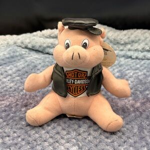 Harley-Davidson Pink Plush Pig with Black Vest and Cap